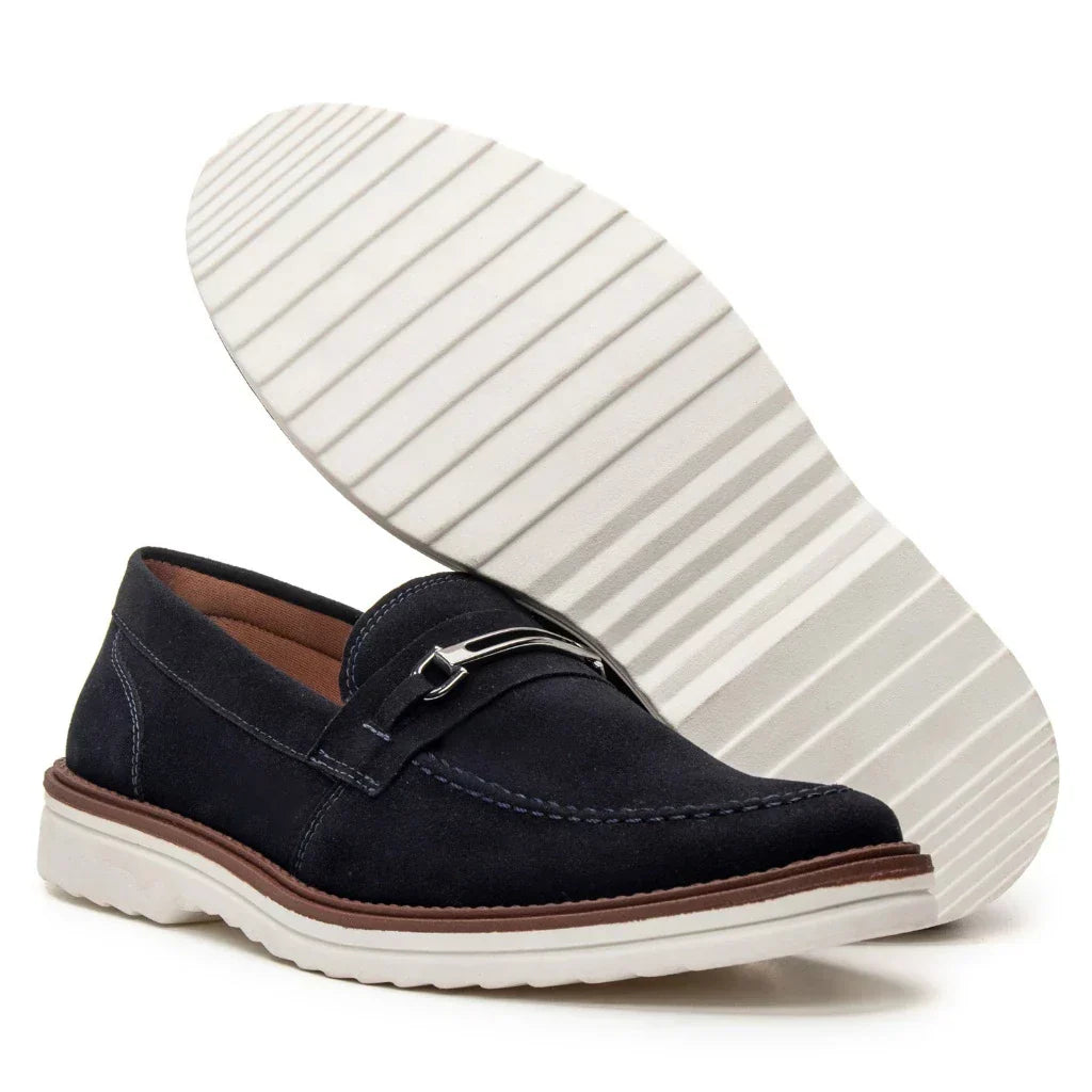 Sapato Loafer Mocassim Couro Nobock Camurça Aveludado Sport Fino com Fivela