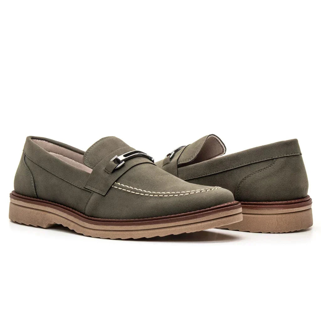 Sapato Loafer Mocassim Couro Nobock Camurça Aveludado Sport Fino com Fivela