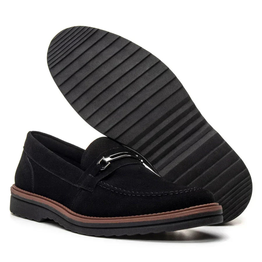 Sapato Loafer Mocassim Couro Nobock Camurça Aveludado Sport Fino com Fivela